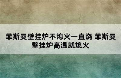 菲斯曼壁挂炉不熄火一直烧 菲斯曼壁挂炉高温就熄火